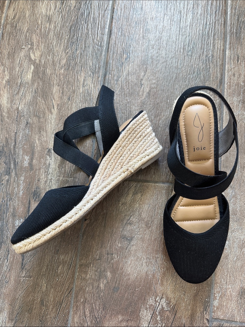 Joie Black Espadrille Wedge Sandals with Elastic Cross Straps